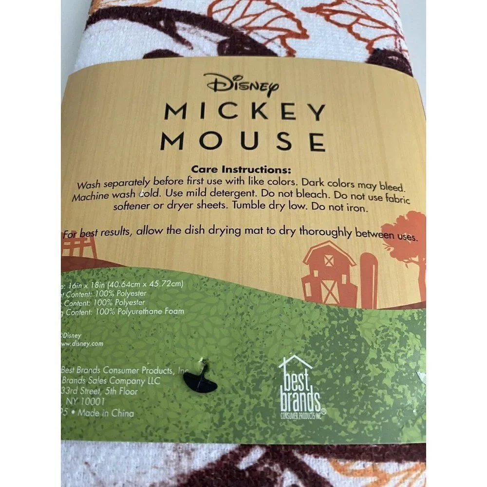 Disney Mickey Mouse Autumn Fall Leaves Drying‎ Mat 16”x18” NEW